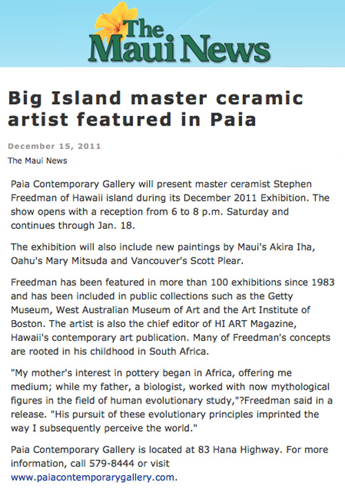 Maui News - Art In View - Stephen Freedman